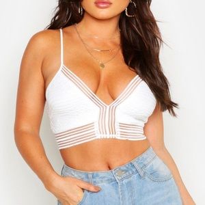 White Lace Striped Mesh Crop Top/Bralette